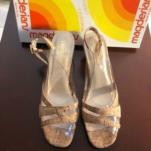 Magdesians Vintage Shoes Cork & Plastic Gold Flecks Sling Back Open Toe 8